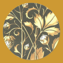 Plante vintage d'or et autocollants ronds de fleur autocollants