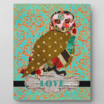 Plaque rose de damassé d'amour de hibou plaques