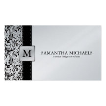 Platnium Damask Monogram Interior Design Business Cards