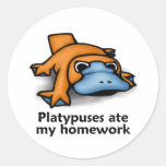 Platypuses ate my Homework Round Sticker