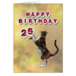 Playful cat and 25th Happy Birthday balloons Cards