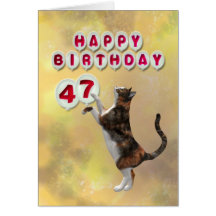 Playful cat and 47thth Happy Birthday balloons Greeting Card