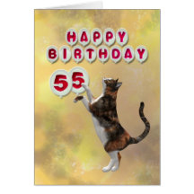 Playful cat and 55th Happy Birthday balloons Cards