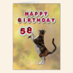 Playful cat and 58th Happy Birthday balloons cards