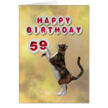 Playful cat and 59th Happy Birthday balloons Card