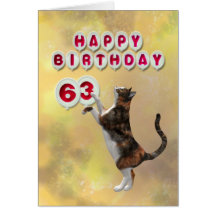 Playful cat and 63rd Happy Birthday balloons Greeting Card