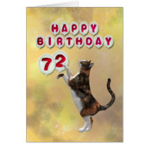 Playful cat and 72nd Happy Birthday balloons Greeting Card