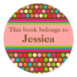 Playful Polka Dots Book Label Round Sticker