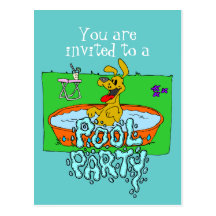 Playful Puppy Pool Party Postcard Invitation