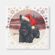 Playful Scottie Santa in Snow Fridge Magnets
