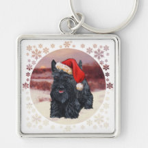 Playful Scottie Santa in Snow Key Chain