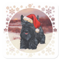 Playful Scottie Santa in Snow Stickers