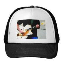 Playing a White Guitar Mesh Hats