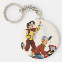 Playing Fifties Records Keychain