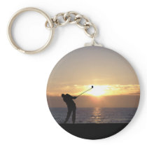 Playing Golf At Sunset Key Chain