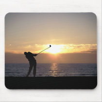 Playing Golf At Sunset Mouse Pads