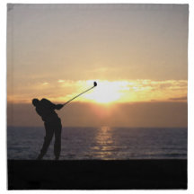 Playing Golf At Sunset Napkin