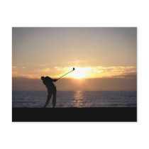 Playing Golf At Sunset Post Card