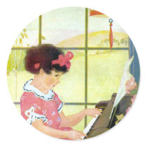 Playing the Piano Round Sticker