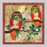 Pleine lune de hiboux roses impressions sur toile