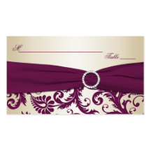 Plum and Champagne Damask Placecards Business Card Templates