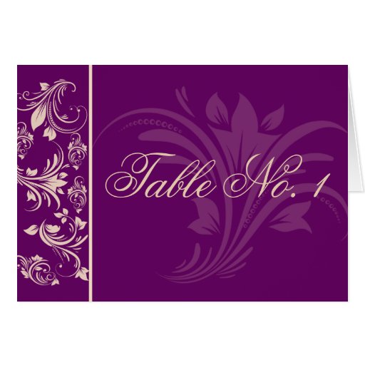 Plum and Champagne Floral Scroll Table Number Greeting Card