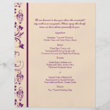 Plum and Champagne Floral Scroll Wedding Menu Flyer