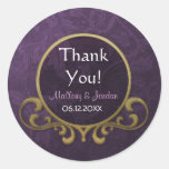 Plum and Gold Damask -Thank You Seal - Customize Round Sticker