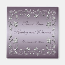 Plum and Pewter Floral Wedding Favour Magnet