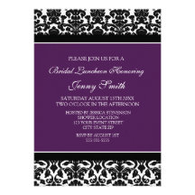 Plum Black Damask Bridal Lunch Invitation Cards