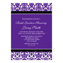 Plum Black Damask Bridal Lunch Invitation Cards