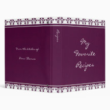 Plum Damask Border Recipe Book Vinyl Binder