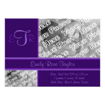 Plum Elegant Monogram Birth Announcement