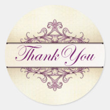 Plum Filigree with Champagne Thank You Sticker