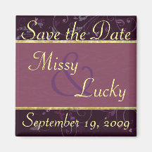 Plum Floral & Purple Ribbon Save the Date Magnet