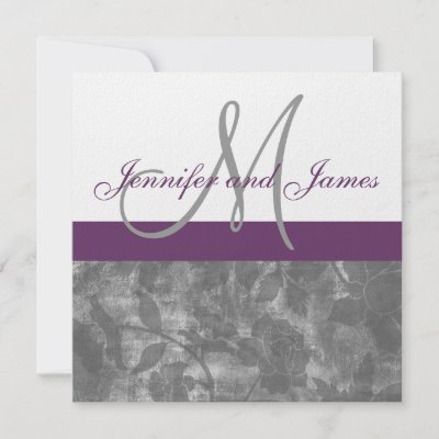 Plum Grey Wedding Invitation Monogram Names Floral by monogramgallery