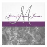 Plum Grey Wedding Invitation Monogram Names Floral