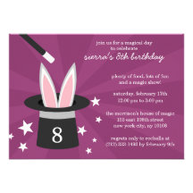 Plum Peek-a-Boo Rabbit Custom Magic Birthday Party Invite