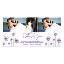 Plum purple floral 3 photo wedding thank you card customized photo card