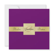 Plum Purple Gold Metal Monogram Formal Invitation