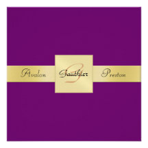 Plum Purple Gold Metal Monogram Formal Invitation