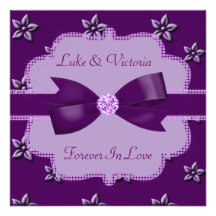Plum Purple Island Flowers & Rhinestones Wedding Custom Invites