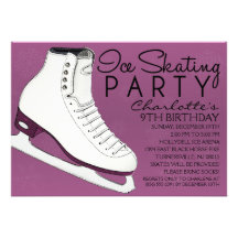 Plum Purple Skate Mates Ice Skating Birthday Party Custom Invites