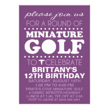 Plum Purple Tee Time Miniature Golf Birthday Party Personalized Invitations