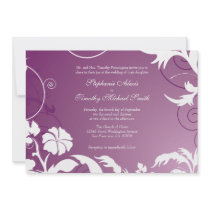 Plum purple white floral swirls wedding invitation