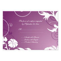 Plum purple white floral swirls wedding RSVP card Custom Invitations