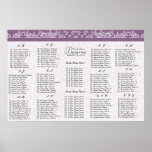 Plum Seating Chart Table Number-Alphabetical Order Posters