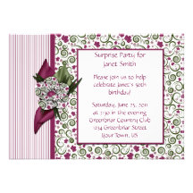 Plum Stripes and Leaves Party Invitation