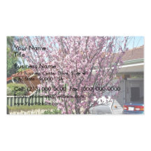 Plum tree in blossom with lavendar flowers business card templates