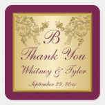 Plum Wine and Gold Floral Damask Monogram Sticker